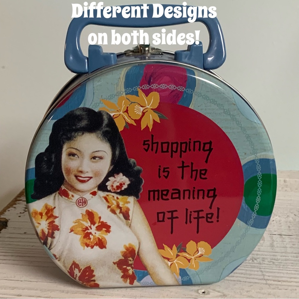 VANDOR 2-Sided “Fab Being Me” & “Shopping Meaning of Life” Collectible Tin PURSE